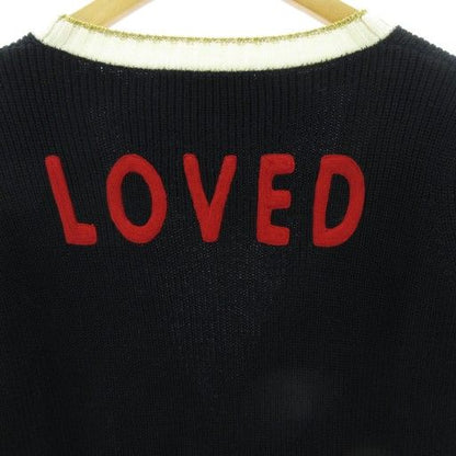 Gucci Embroidery Pearl Button Knit Cardigan Loved GG 467691 Navy L AA