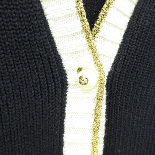 Gucci Embroidery Pearl Button Knit Cardigan Loved GG 467691 Navy L AA