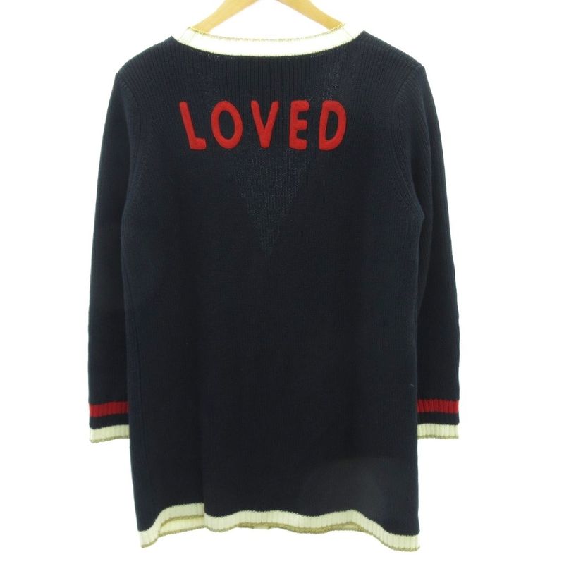 Gucci Embroidery Pearl Button Knit Cardigan Loved GG 467691 Navy L AA
