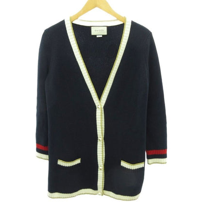 Gucci Embroidery Pearl Button Knit Cardigan Loved GG 467691 Navy L AA