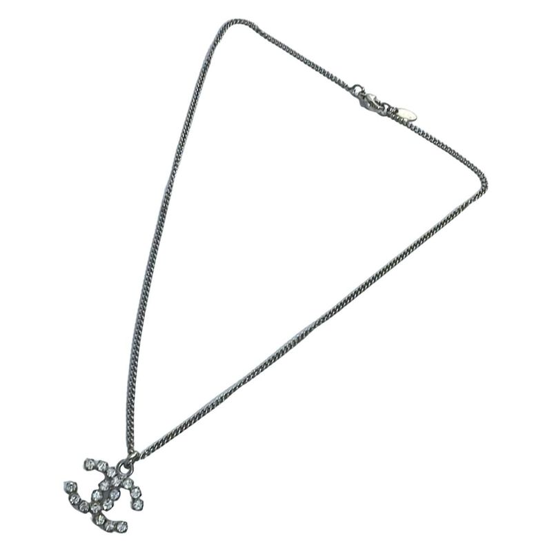 Chanel Necklace Coco Mark Silver X Clear