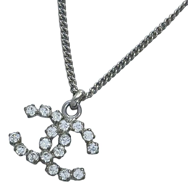 Chanel Necklace Coco Mark Silver X Clear