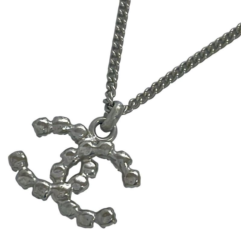 Chanel Necklace Coco Mark Silver X Clear
