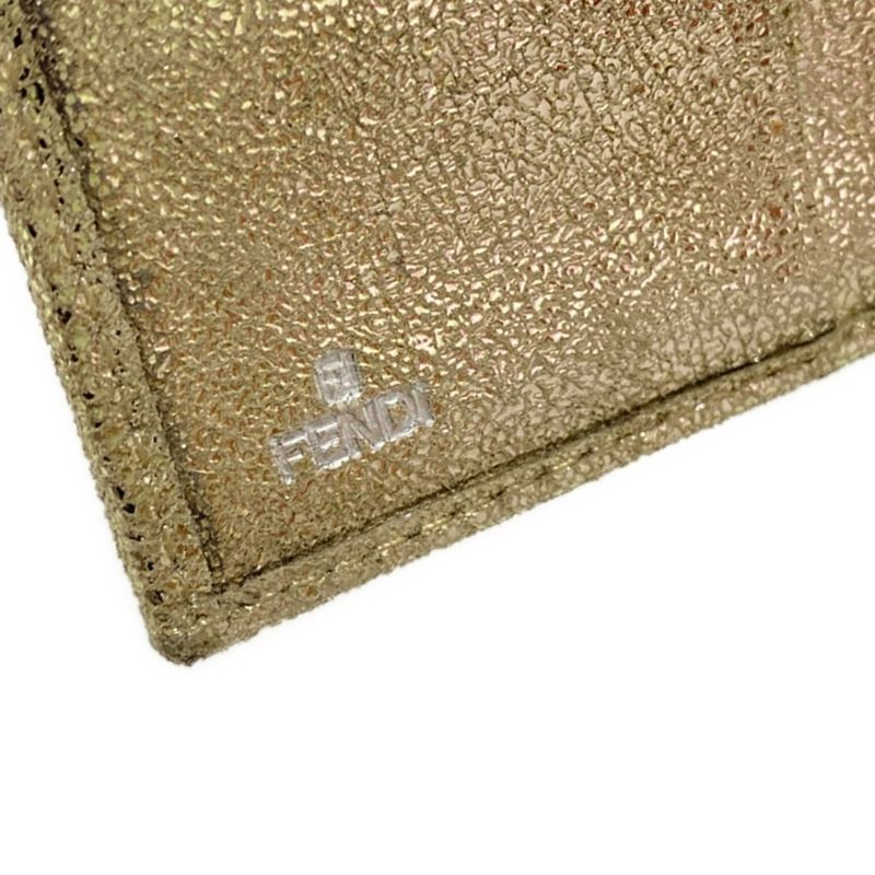 Fendi Bifold Wallet With Zucchino Pattern Gold And Silver Lamé Leather