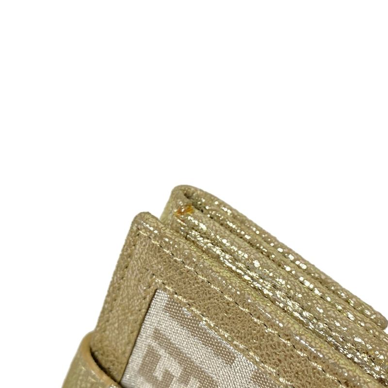 Fendi Bifold Wallet With Zucchino Pattern Gold And Silver Lamé Leather