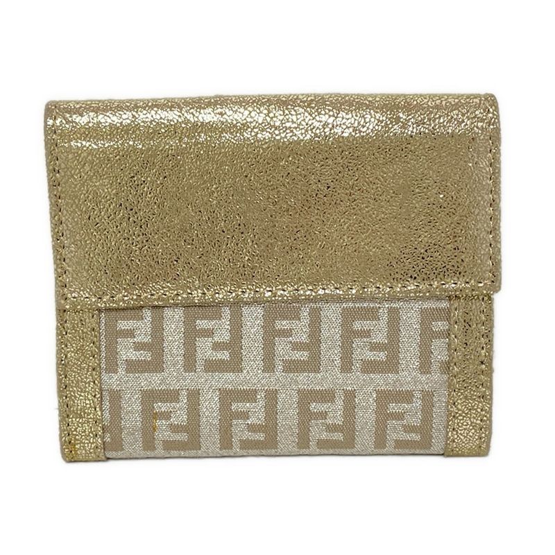 Fendi Bifold Wallet With Zucchino Pattern Gold And Silver Lamé Leather