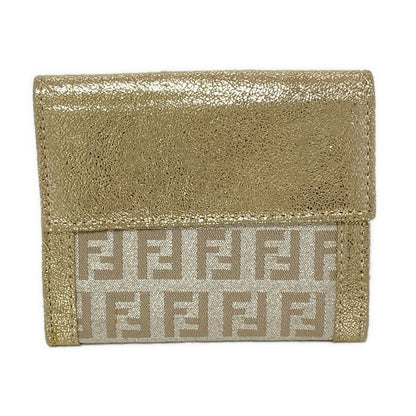 Fendi Bifold Wallet With Zucchino Pattern Gold And Silver Lamé Leather
