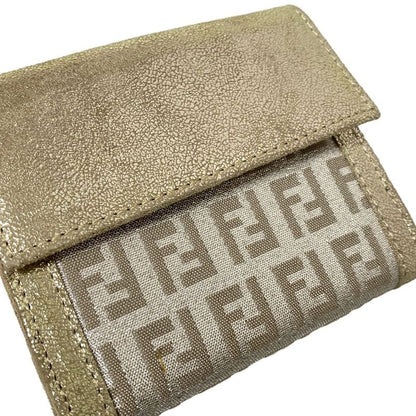 Fendi Bifold Wallet With Zucchino Pattern Gold And Silver Lamé Leather