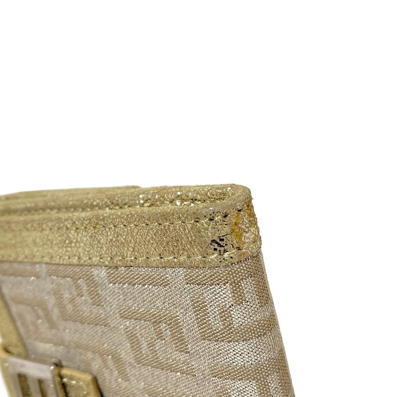 Fendi Bifold Wallet With Zucchino Pattern Gold And Silver Lamé Leather