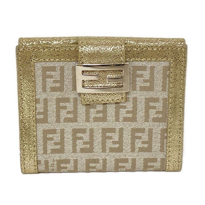 Fendi Bifold Wallet With Zucchino Pattern Gold And Silver Lamé Leather