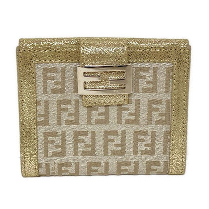 Fendi Bifold Wallet With Zucchino Pattern Gold And Silver Lamé Leather