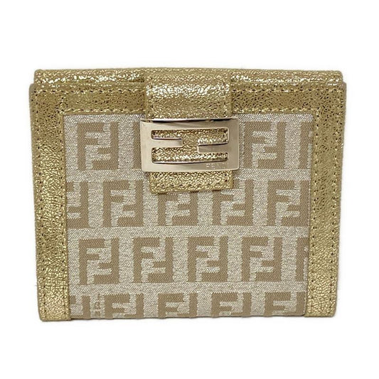Fendi Bifold Wallet With Zucchino Pattern Gold And Silver Lamé Leather