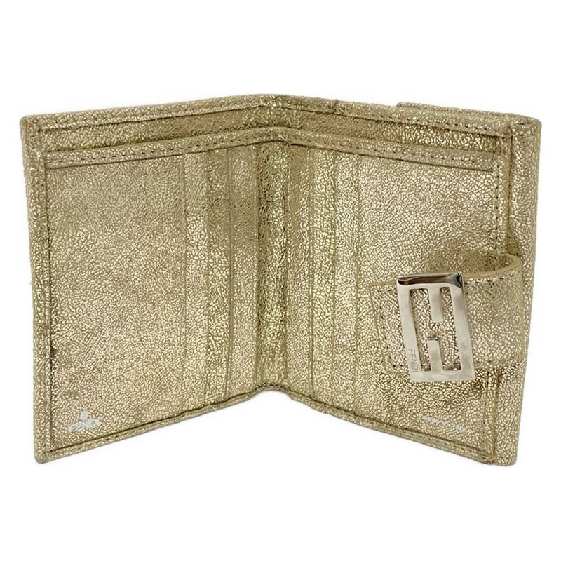 Fendi Bifold Wallet With Zucchino Pattern Gold And Silver Lamé Leather