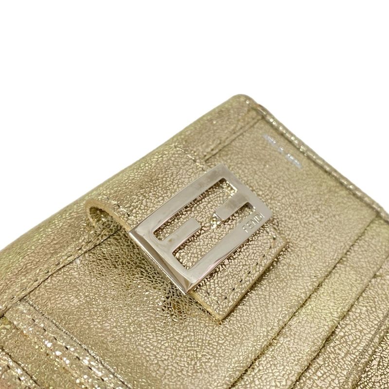 Fendi Bifold Wallet With Zucchino Pattern Gold And Silver Lamé Leather