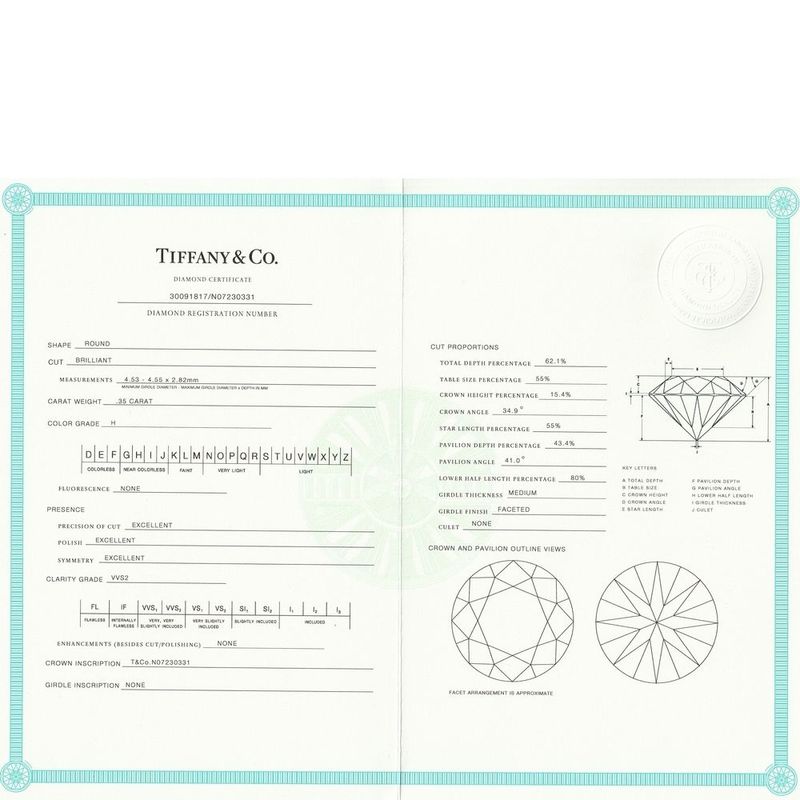 Tiffany & Co Harmony 035ct Diamond Ring H-vvs2-3ex Pt950