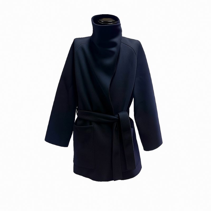Hermes | 2023aw | Cashmere High Neck Belted Gown Coat | 40 | Navy | Women