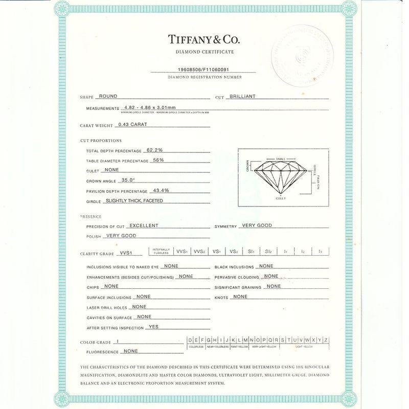 Tiffany & Co Stud 043ct I-vvs1-ex Diamond Necklace Pt950