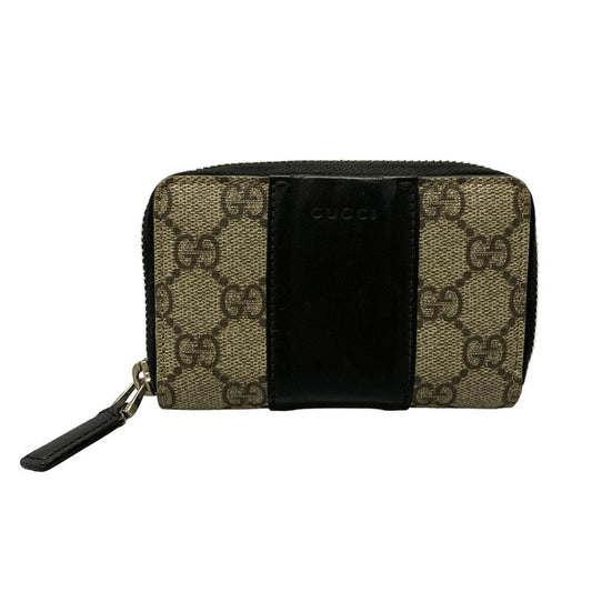 Gucci Coin Case GG Supreme 451242 Beige X Dark Brown X Black Round Zipper