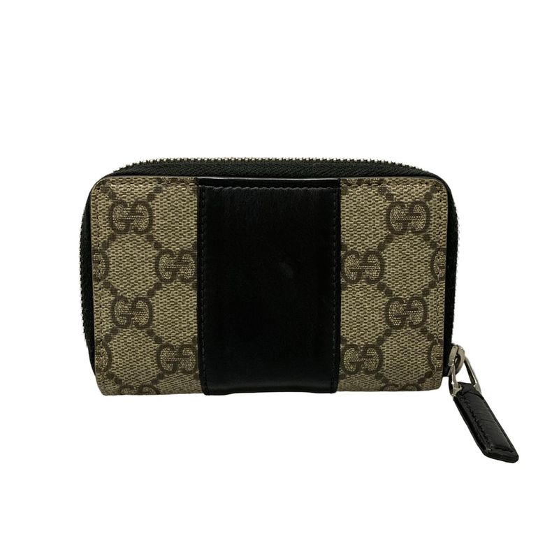 Gucci Coin Case GG Supreme 451242 Beige X Dark Brown X Black Round Zipper