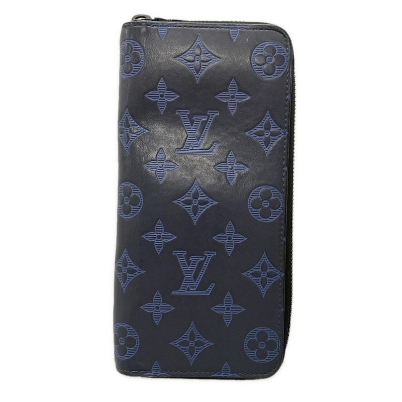 Louis Vuitton Long Wallet Monogram-shadow Zippy Wallet Vertical M80423 Navy