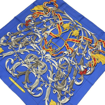 Hermes Scarf Carré 90 Blue Gray And Multi Le Mors A La Conetable Silk