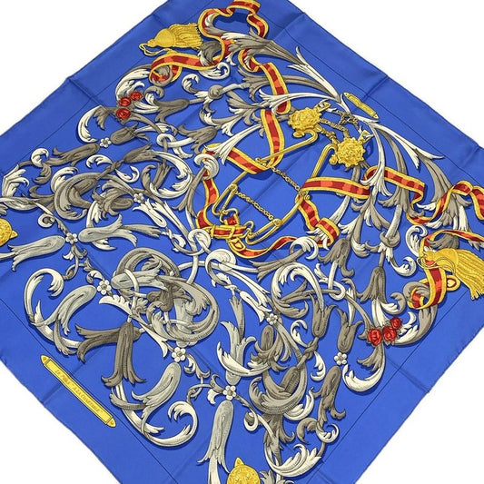Hermes Scarf Carré 90 Blue Gray And Multi Le Mors A La Conetable Silk