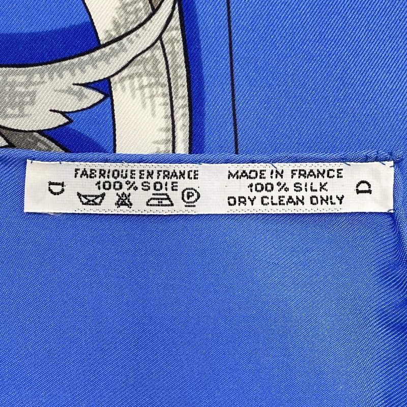Hermes Scarf Carré 90 Blue Gray And Multi Le Mors A La Conetable Silk