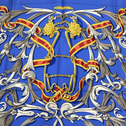 Hermes Scarf Carré 90 Blue Gray And Multi Le Mors A La Conetable Silk