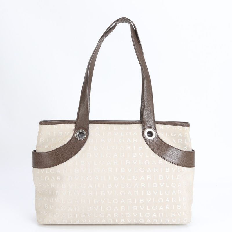 Bulgari Logomania Leather Canvas Tote Bag Shoulder Hand Women's EEM Cr16-2