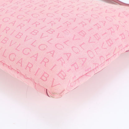 Bulgari Logomania Leather Canvas Shoulder Bag Crossbody Hand Tote Pink Women