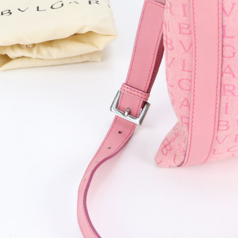 Bulgari Logomania Leather Canvas Shoulder Bag Crossbody Hand Tote Pink Women