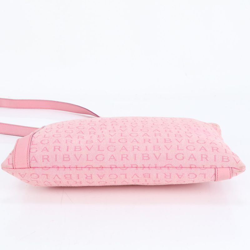 Bulgari Logomania Leather Canvas Shoulder Bag Crossbody Hand Tote Pink Women