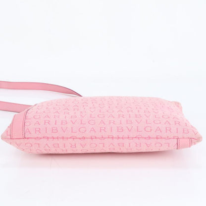 Bulgari Logomania Leather Canvas Shoulder Bag Crossbody Hand Tote Pink Women