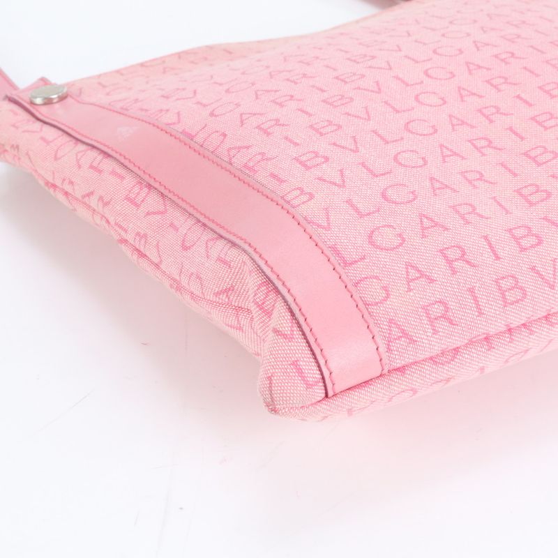Bulgari Logomania Leather Canvas Shoulder Bag Crossbody Hand Tote Pink Women