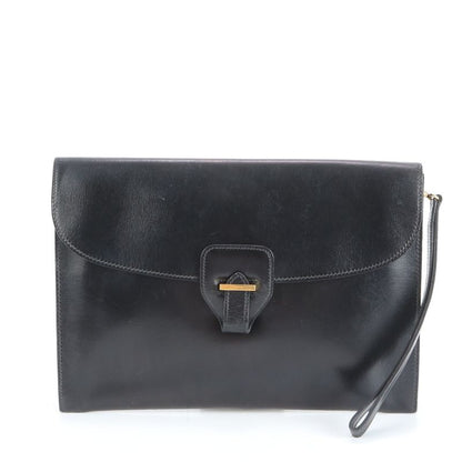 Hermes 00L Mark Box Calf Leather Dolly Clutch Bag Second Pouch Black Gold