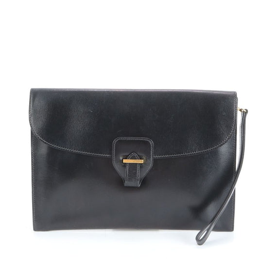 Hermes 00L Mark Box Calf Leather Dolly Clutch Bag Second Pouch Black Gold