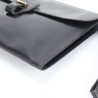 Hermes 00L Mark Box Calf Leather Dolly Clutch Bag Second Pouch Black Gold