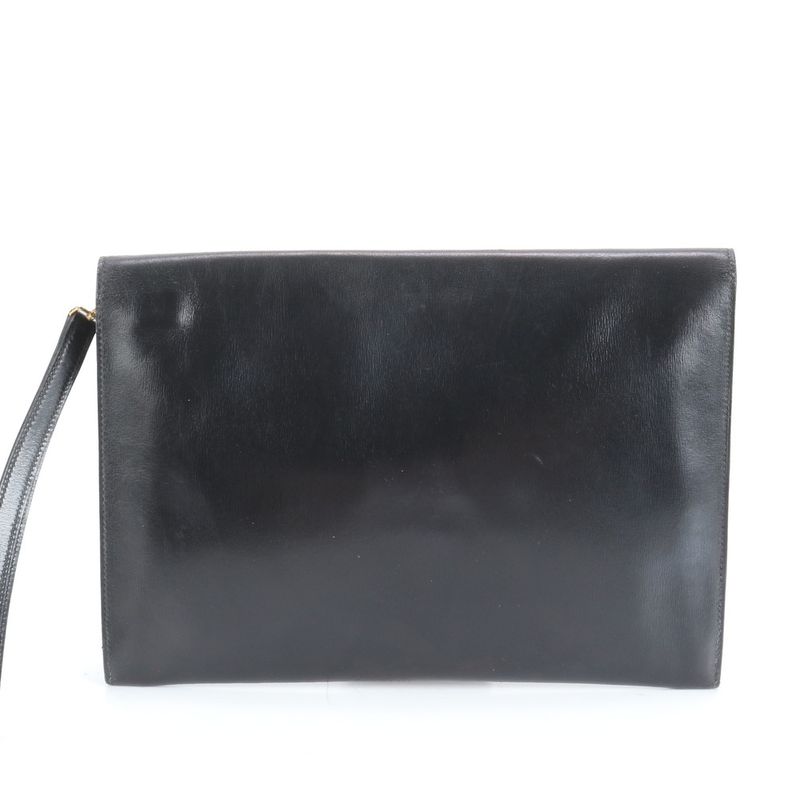 Hermes 00L Mark Box Calf Leather Dolly Clutch Bag Second Pouch Black Gold