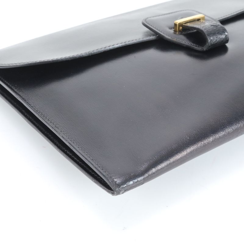 Hermes 00L Mark Box Calf Leather Dolly Clutch Bag Second Pouch Black Gold