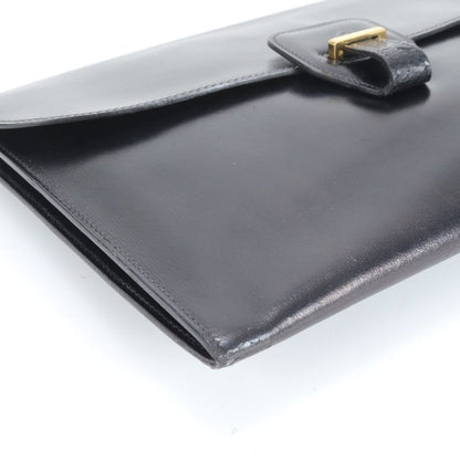 Hermes 00L Mark Box Calf Leather Dolly Clutch Bag Second Pouch Black Gold