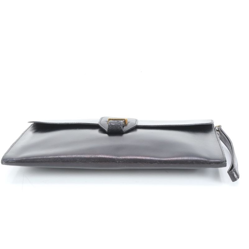 Hermes 00L Mark Box Calf Leather Dolly Clutch Bag Second Pouch Black Gold