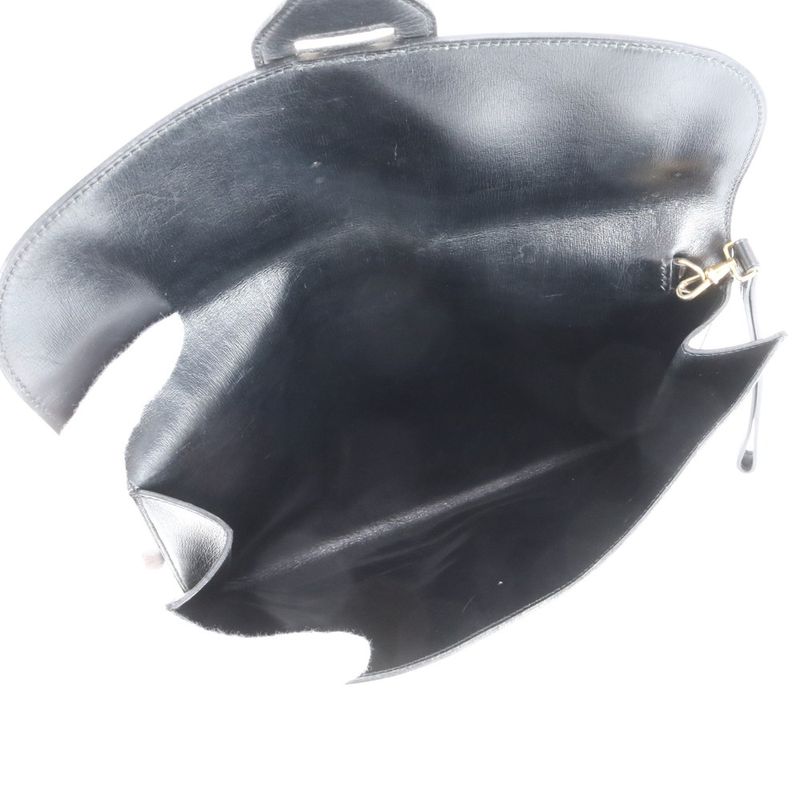 Hermes 00L Mark Box Calf Leather Dolly Clutch Bag Second Pouch Black Gold