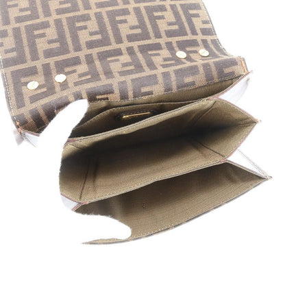 Fendi Zucca Canvas Leather Shoulder Bag Shoulder Hand Genuine Leather Brown