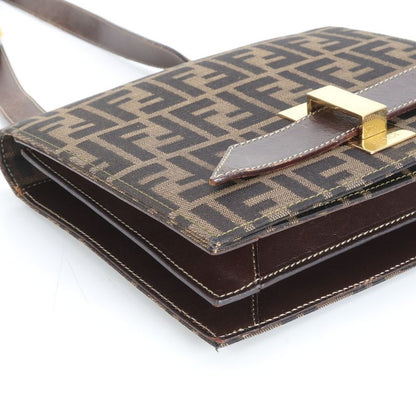 Fendi Zucca Canvas Leather Shoulder Bag Shoulder Hand Genuine Leather Brown