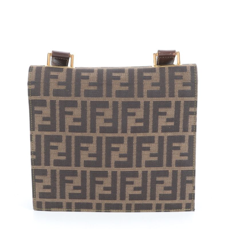 Fendi Zucca Canvas Leather Shoulder Bag Shoulder Hand Genuine Leather Brown