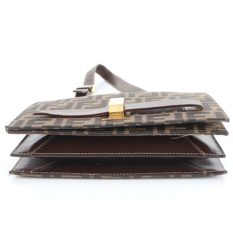 Fendi Zucca Canvas Leather Shoulder Bag Shoulder Hand Genuine Leather Brown