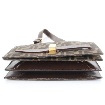 Fendi Zucca Canvas Leather Shoulder Bag Shoulder Hand Genuine Leather Brown