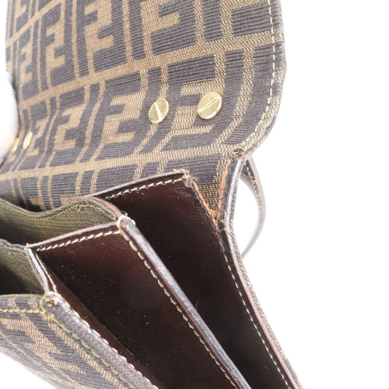 Fendi Zucca Canvas Leather Shoulder Bag Shoulder Hand Genuine Leather Brown
