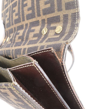 Fendi Zucca Canvas Leather Shoulder Bag Shoulder Hand Genuine Leather Brown