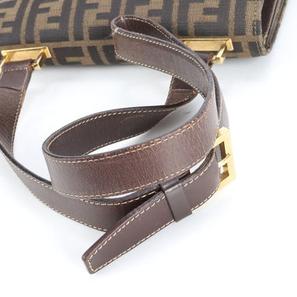 Fendi Zucca Canvas Leather Shoulder Bag Shoulder Hand Genuine Leather Brown